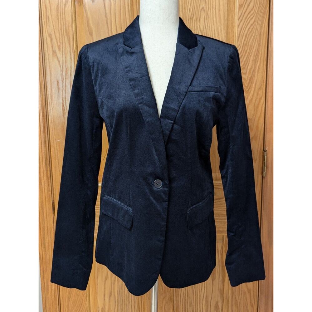 Apt 9 Womens Velvet Blazer Dark Navy Size 10 Front Button Stretch Career Lined